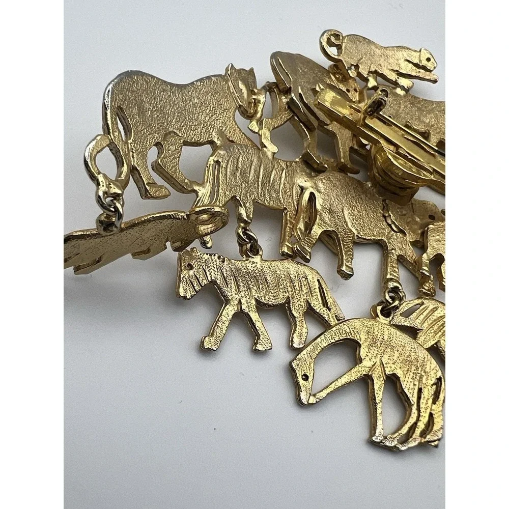 Ultra Craft Vintage Gold Safari Animal Dangle Brooch 3